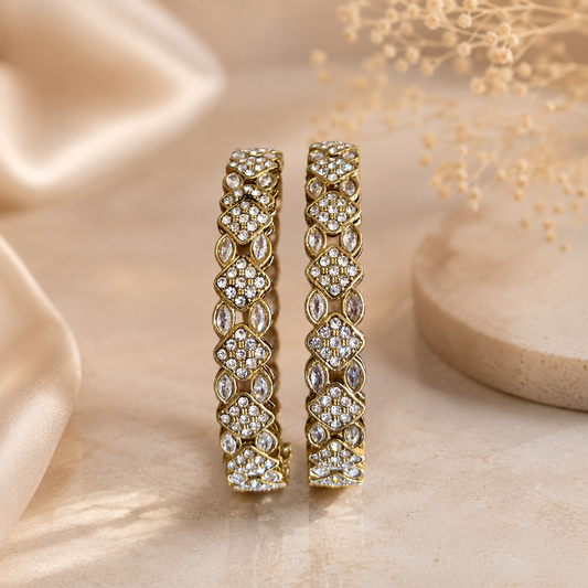 Elegant Flower Stone Bangles – Set of 2