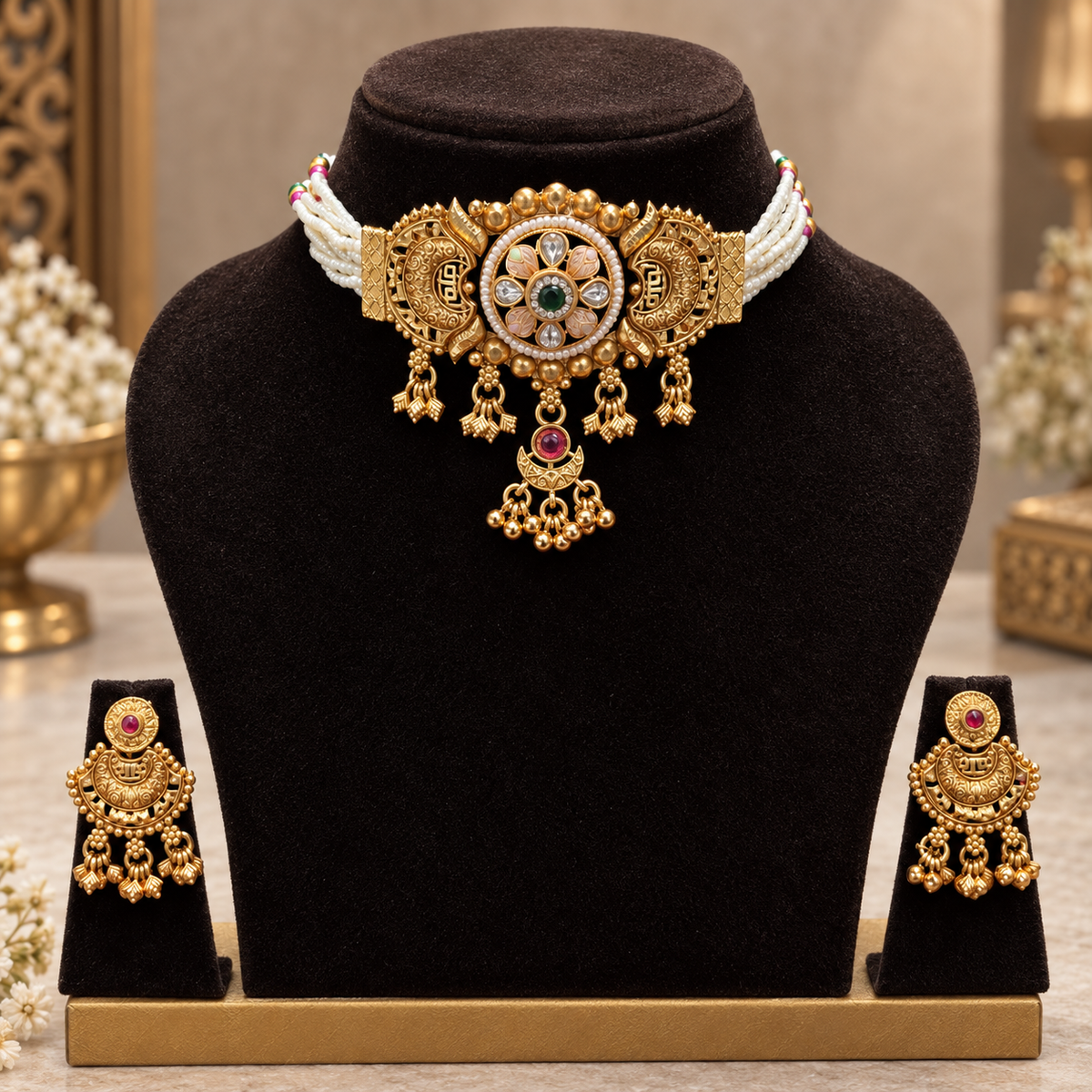 Royal Polki-Inspired Pearl Choker Set