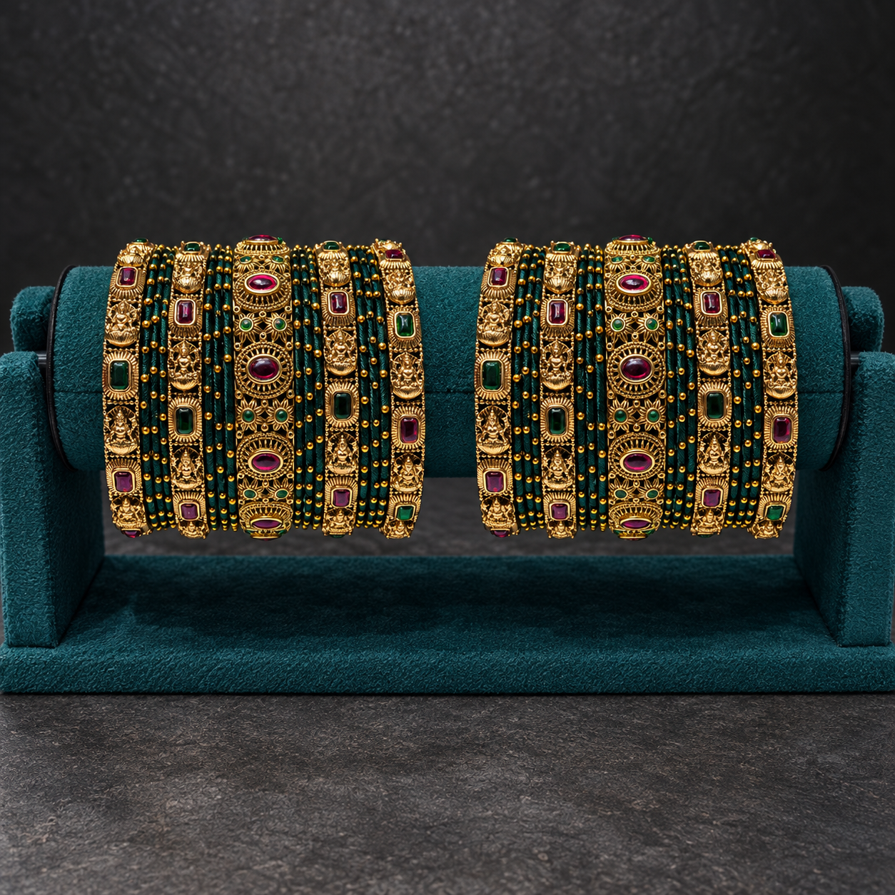 Antique Gold Temple Design Bridal Bangles