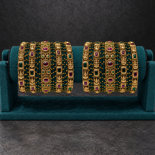 Antique Gold Temple Design Bridal Bangles
