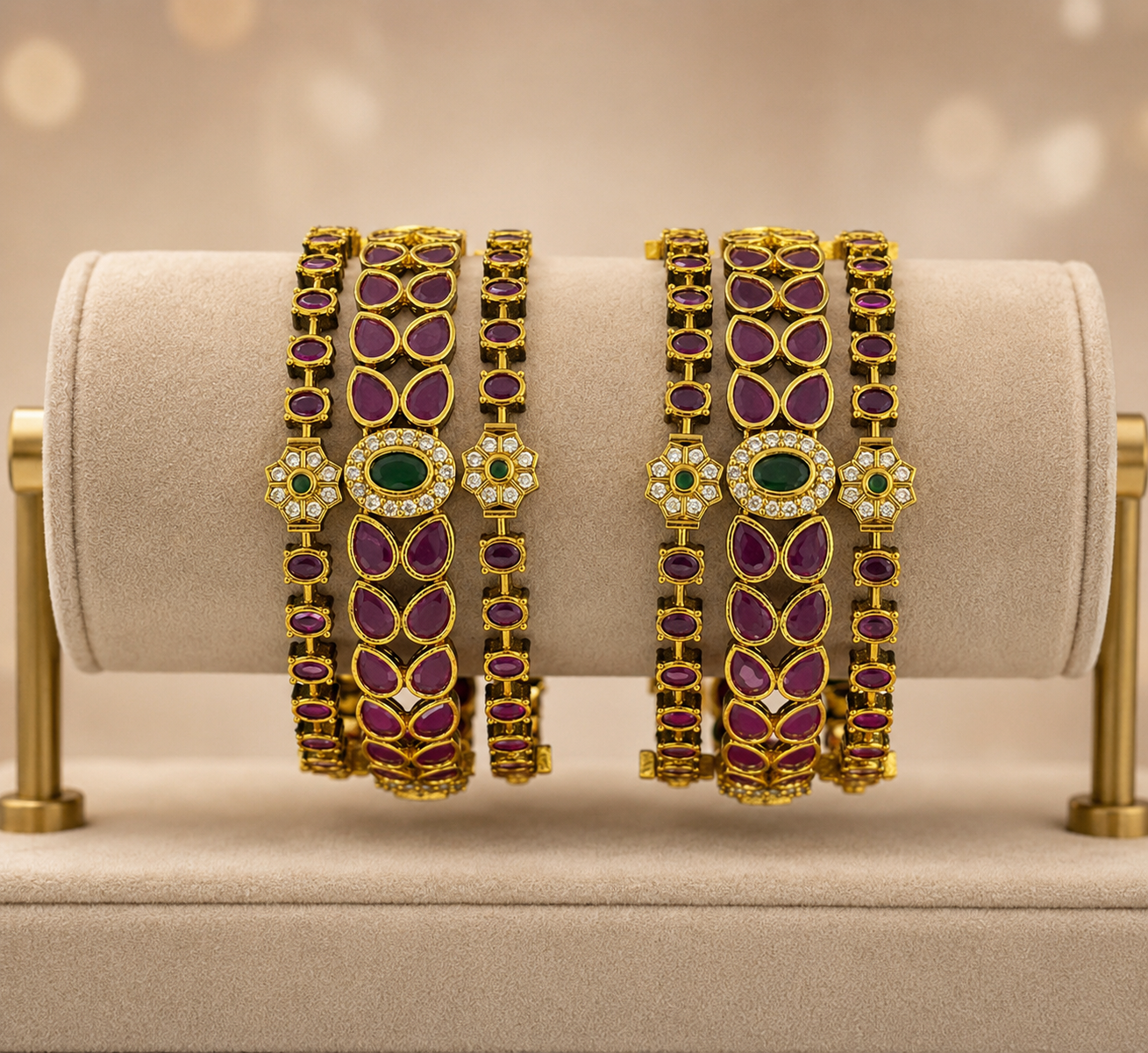 Ruby Leaf Designer Bangle Set