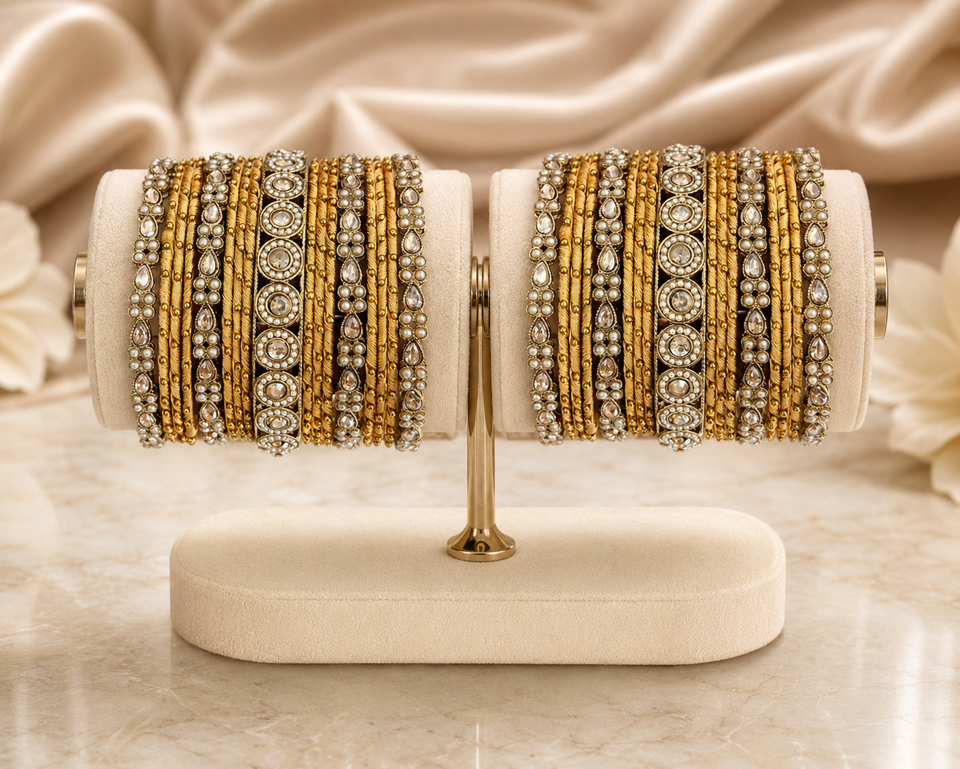 Traditional Gold Kundan Bridal Bangle Set