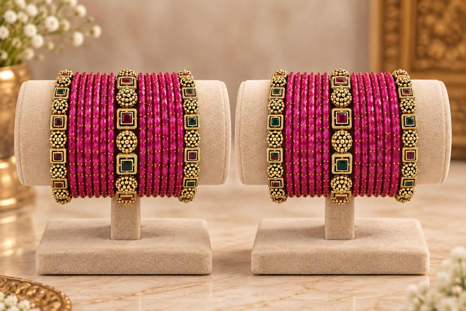 Traditional Magenta Glass Bangle Set