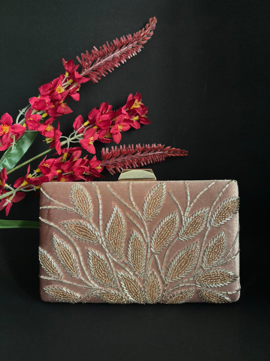 Vintage Rose Velvet Foliage Clutch