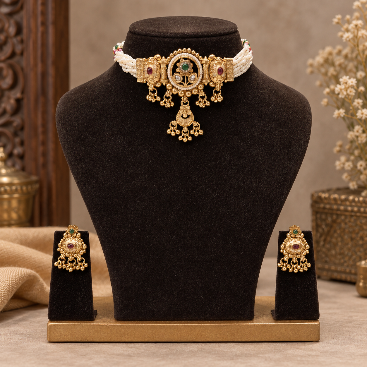 Ruby Green Kemp Choker Set