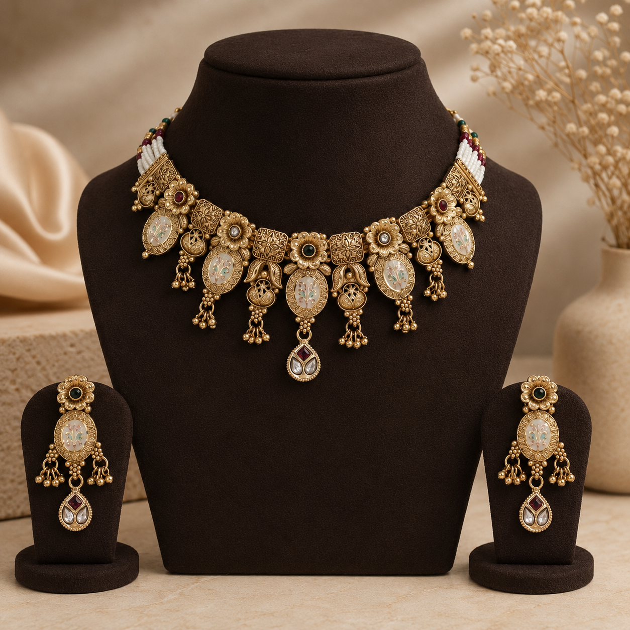 Ivory Bloom Antique Necklace Set