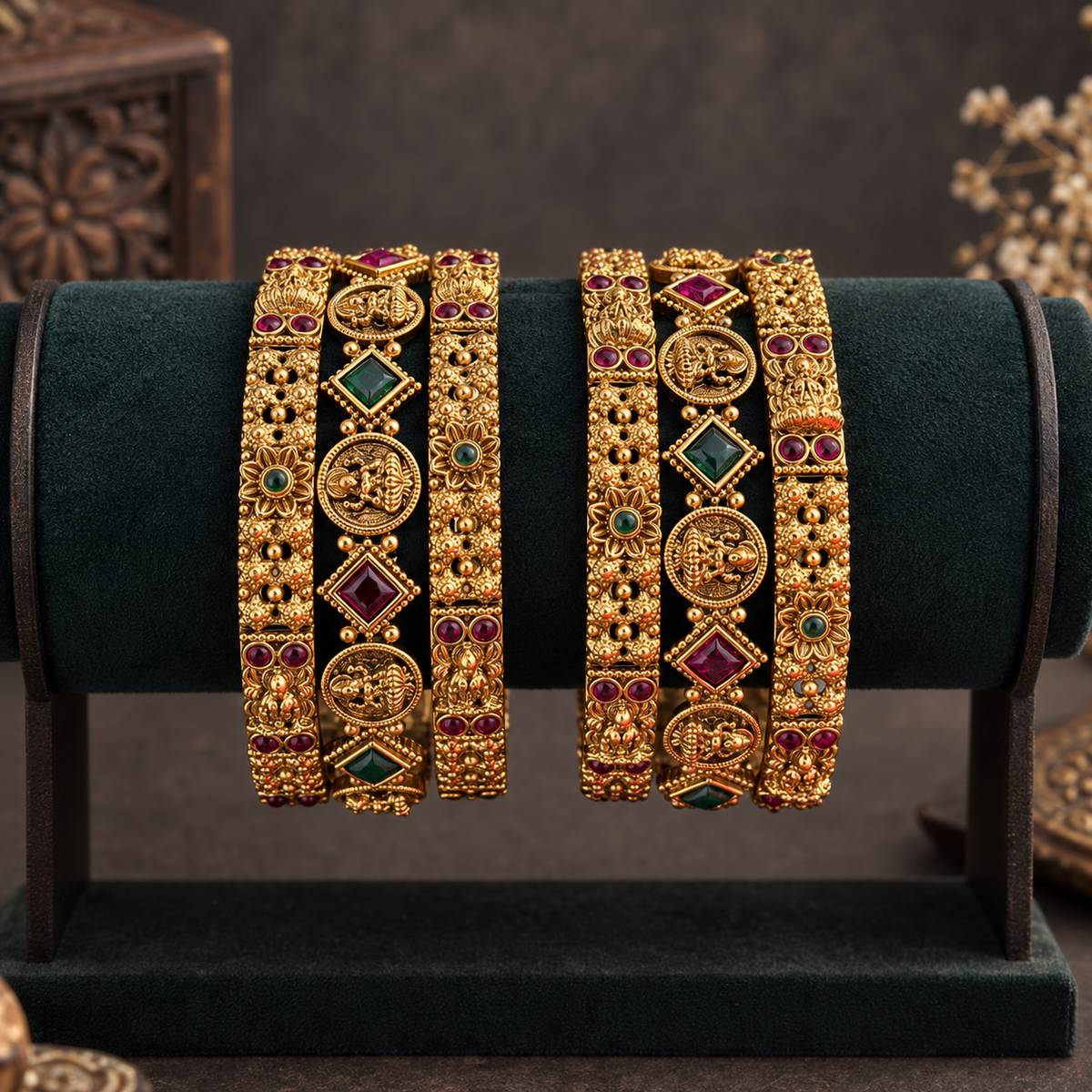 Antique Peacock Design Ruby Green Set