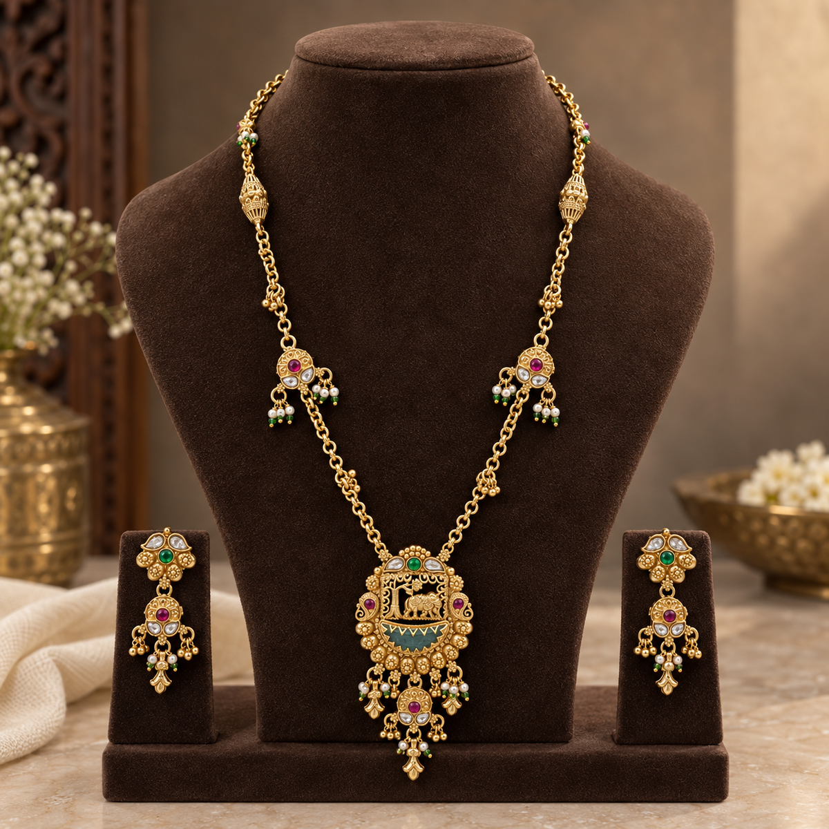 Antique Lakshmi Long Necklace Set