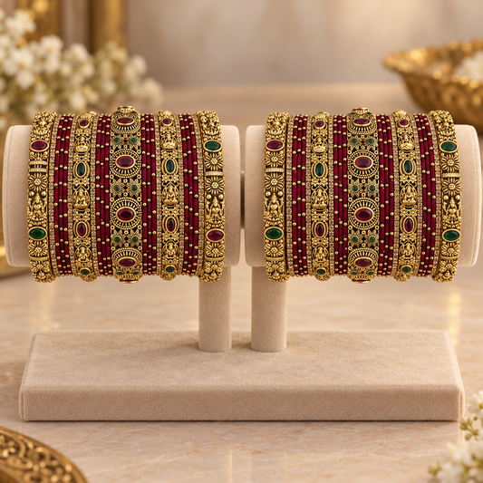 Grand Maroon Stone Traditional Bangle Set