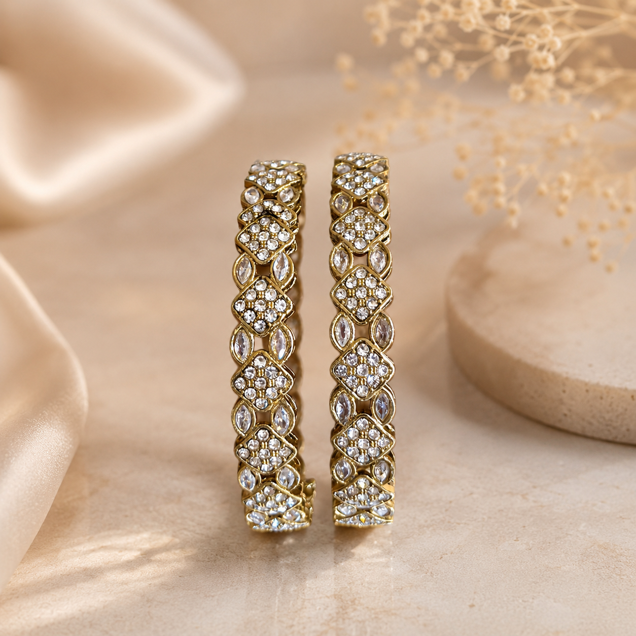 Elegant Flower Stone Bangles – Set of 2