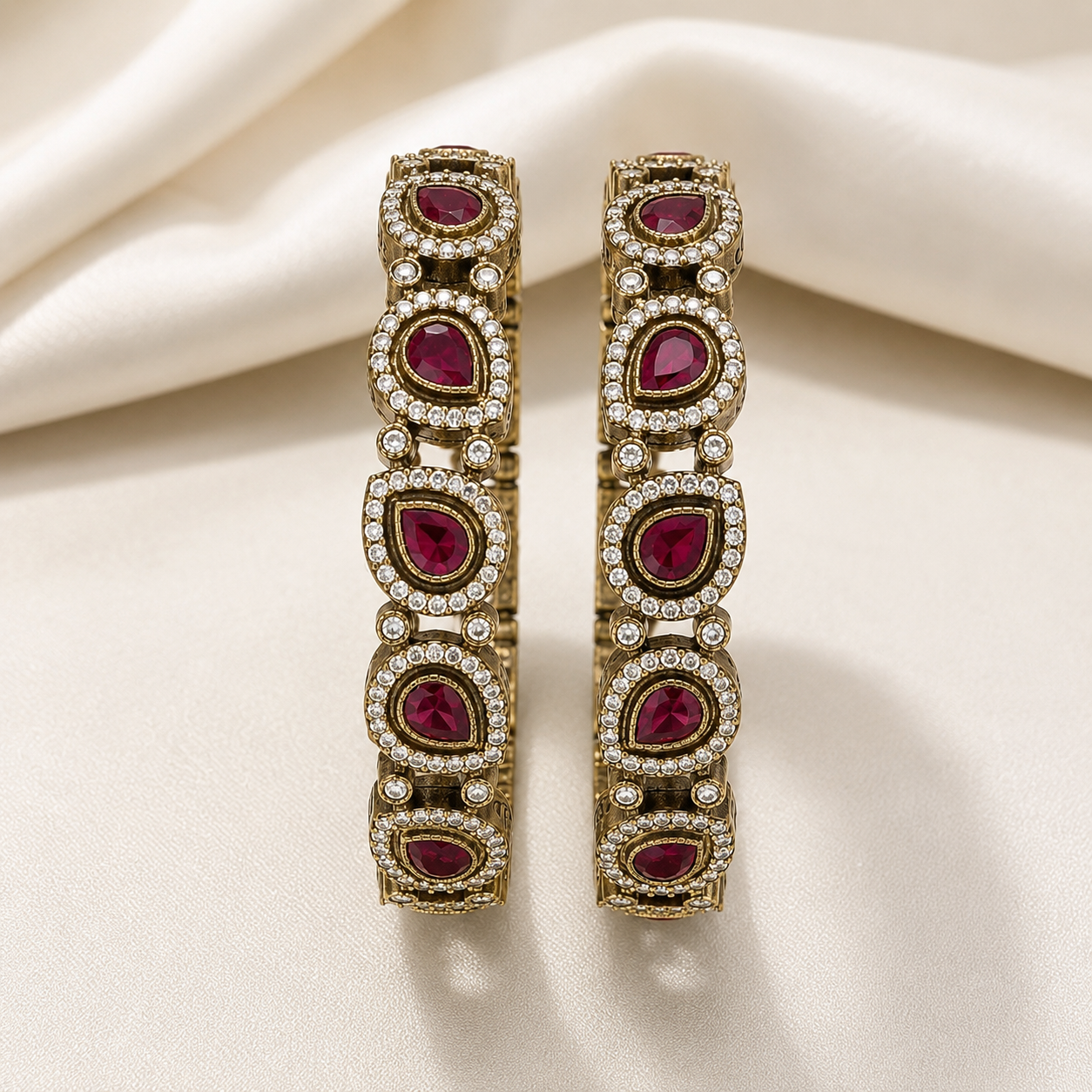 Majestic Ruby & CZ Stone Gold-Toned Bangle Set