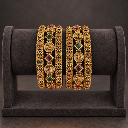 Ganesha Nakshi Antique Gold Bangle Set