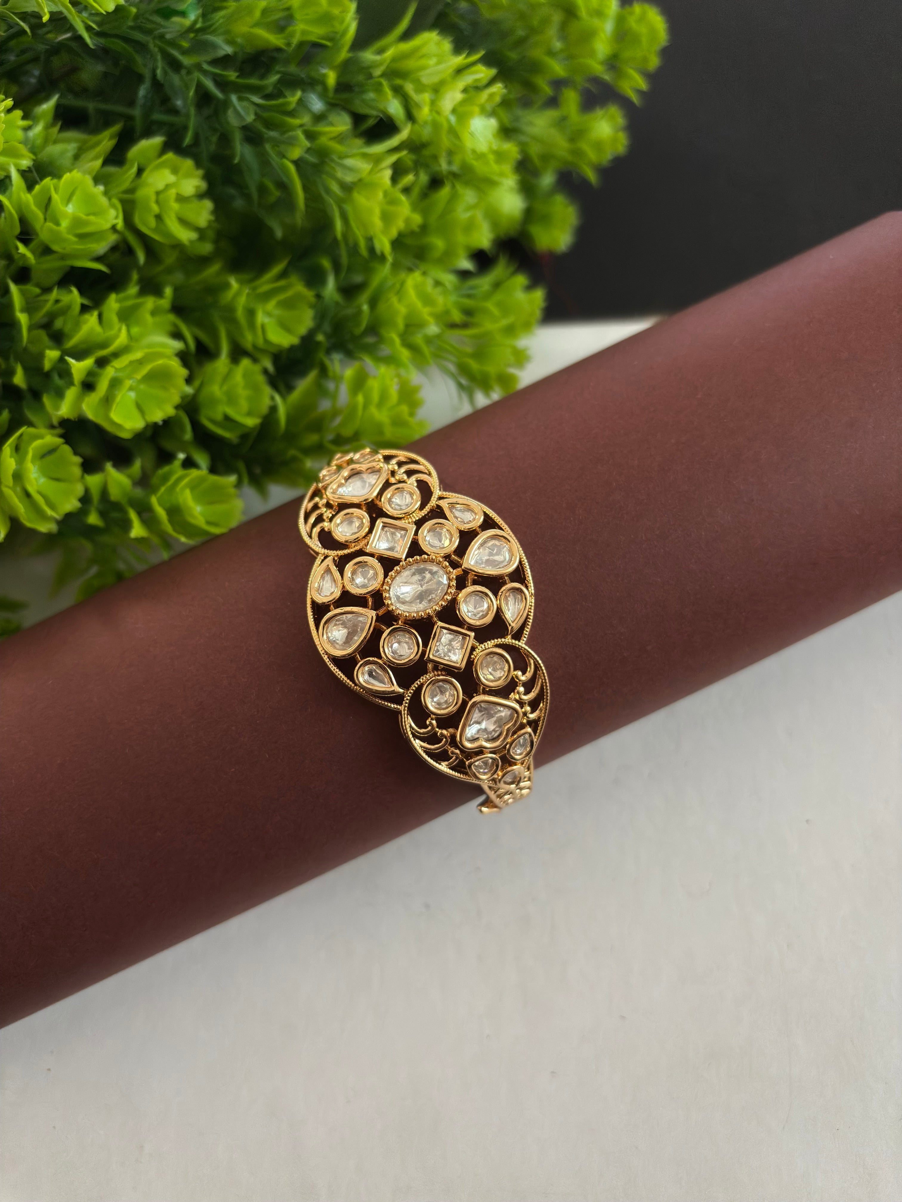 Empress White Stone Polki Kundan Kada