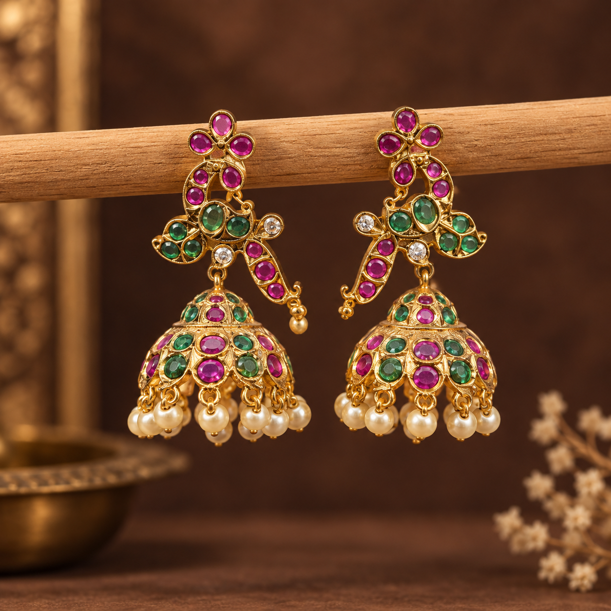Mayura Rani Stone Jhumkas