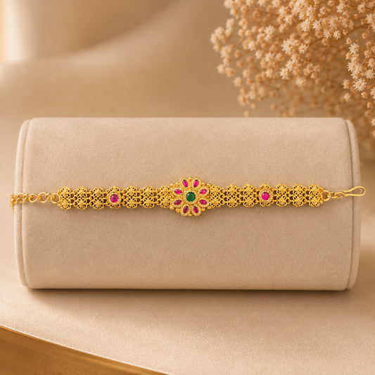 Ruby Stone Flower Bracelet