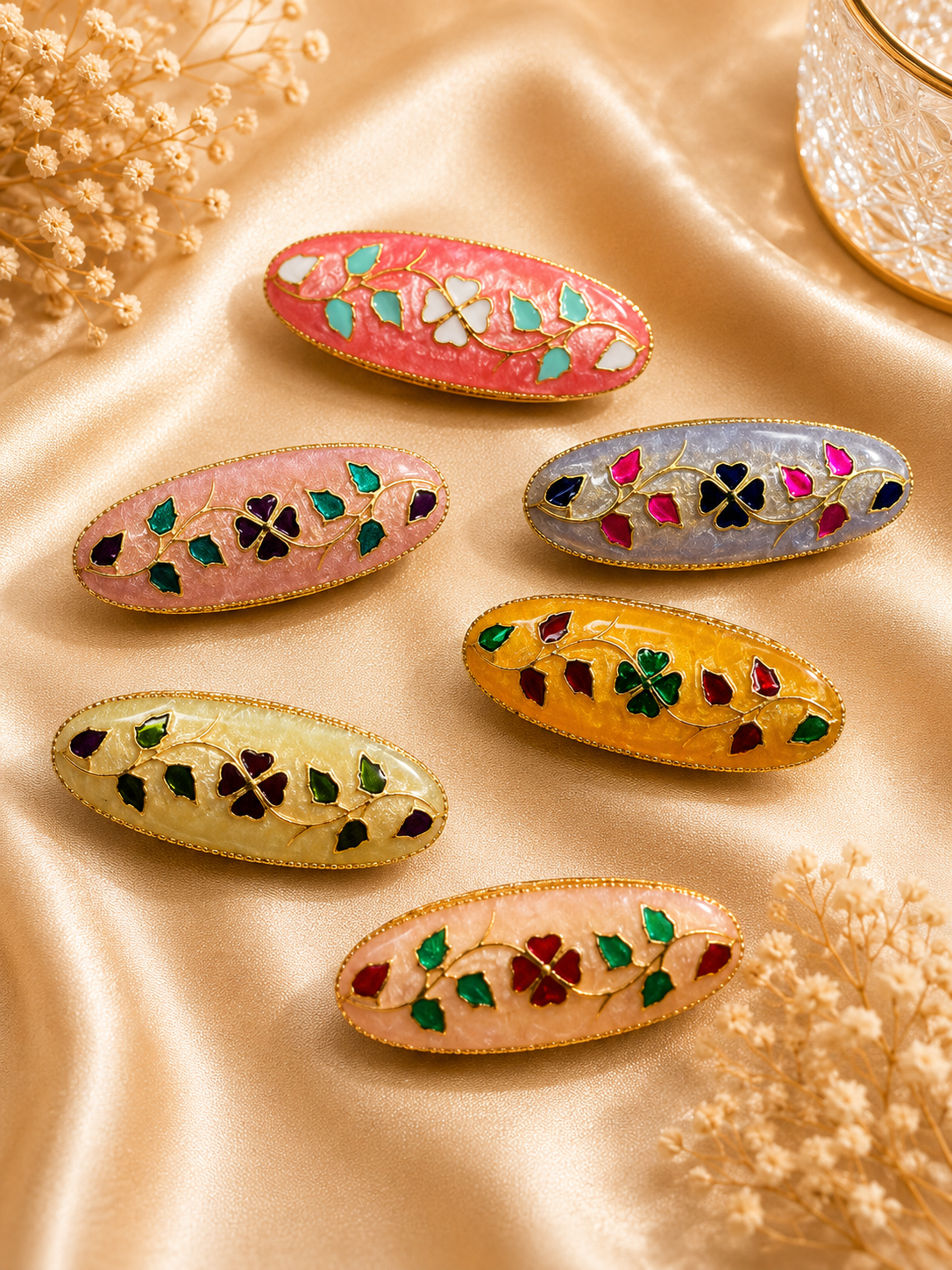 Designer Flower & Leaf Saree Pin Set – Set of 6
