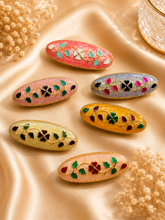 Designer Flower & Leaf Saree Pin Set – Set of 6