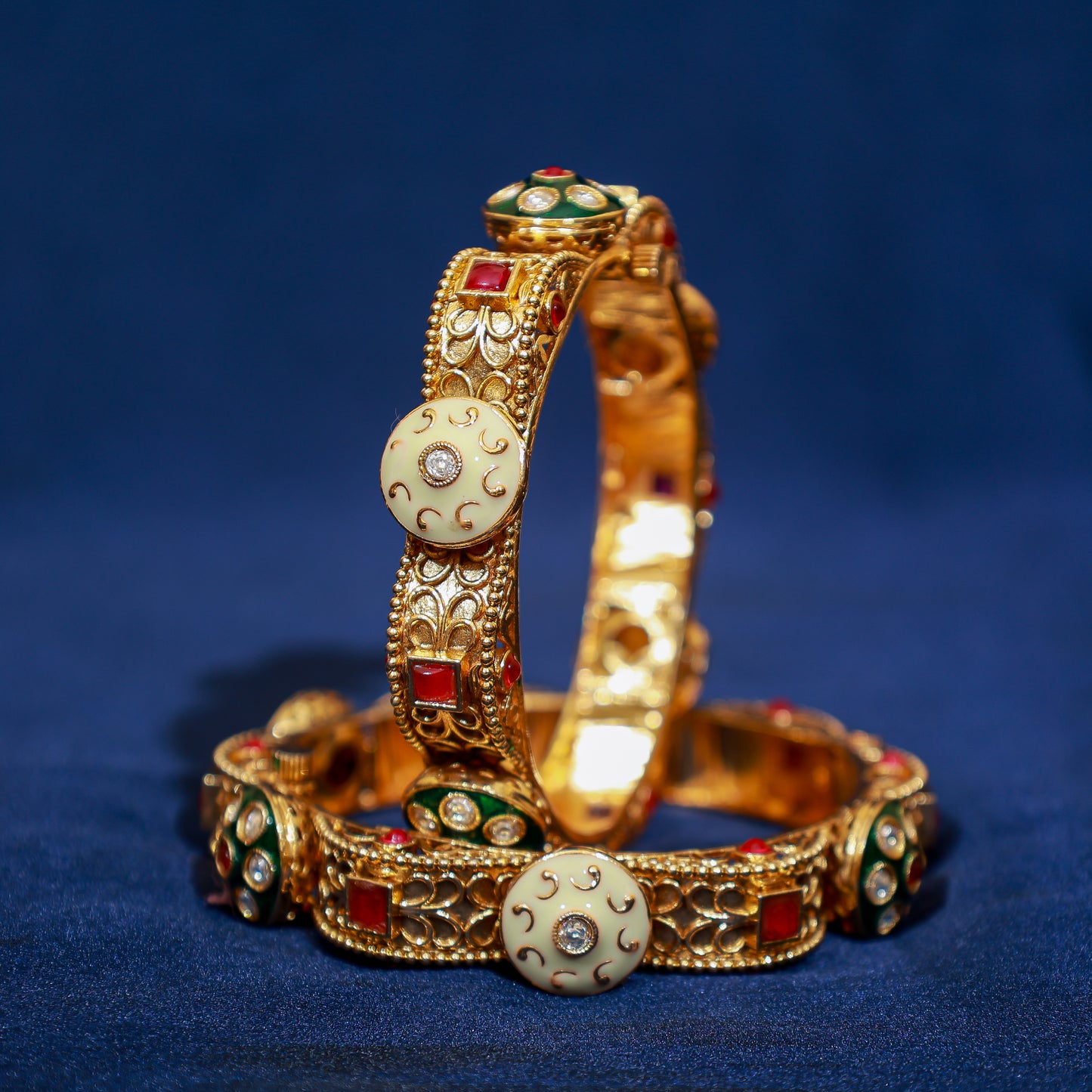 Antique Kundan Cream and Ruby Kada