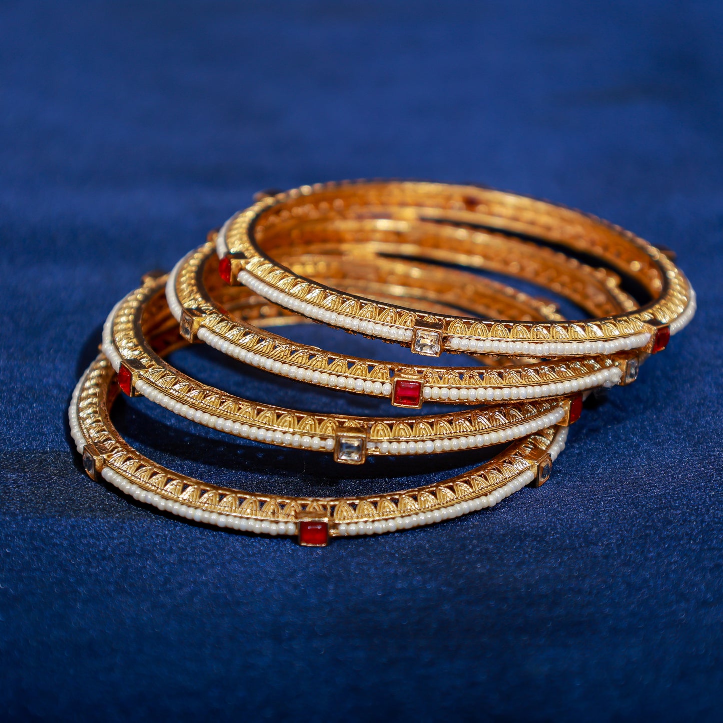 Heritage Ruby and White Stone Pearl Bangles