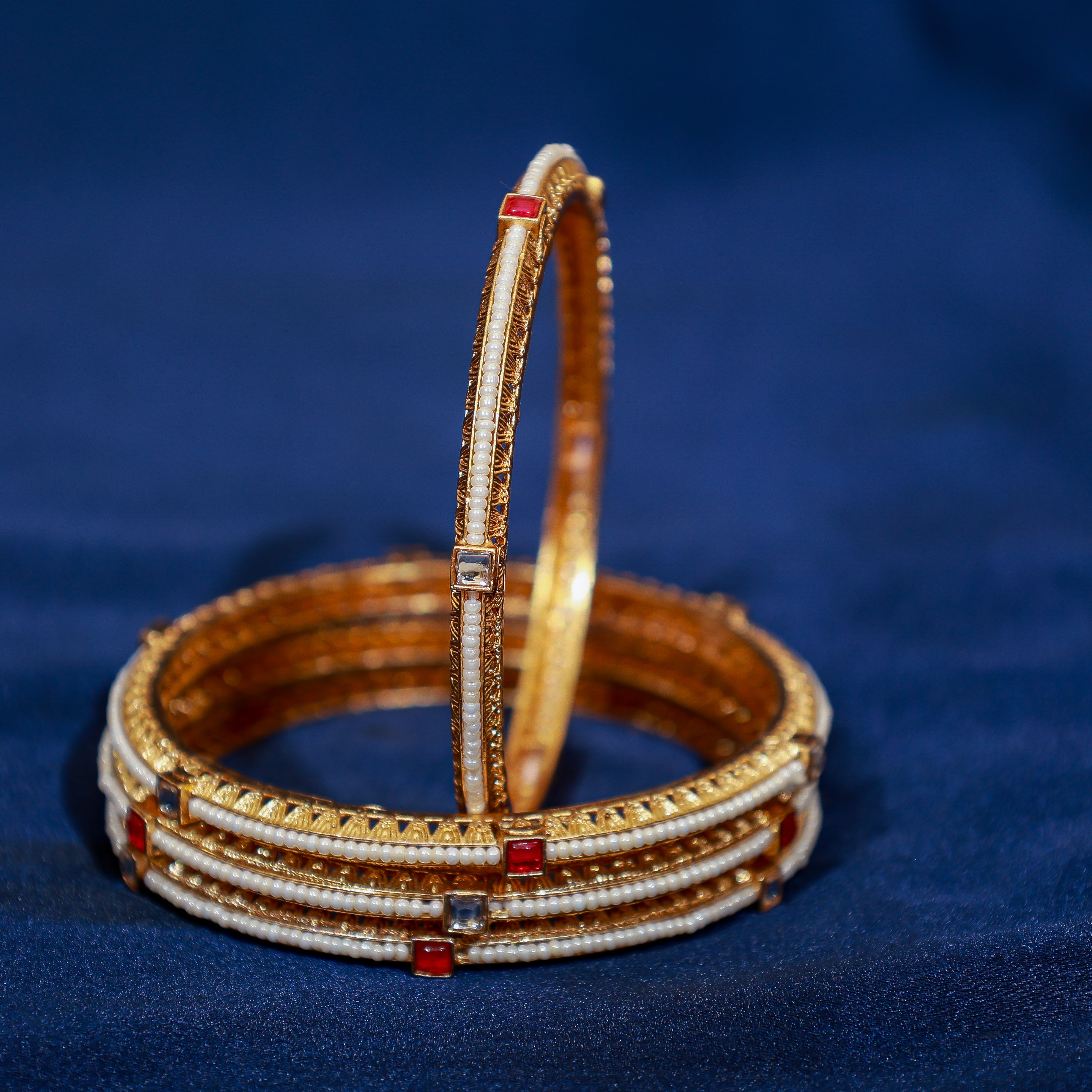 Heritage Ruby and White Stone Pearl Bangles
