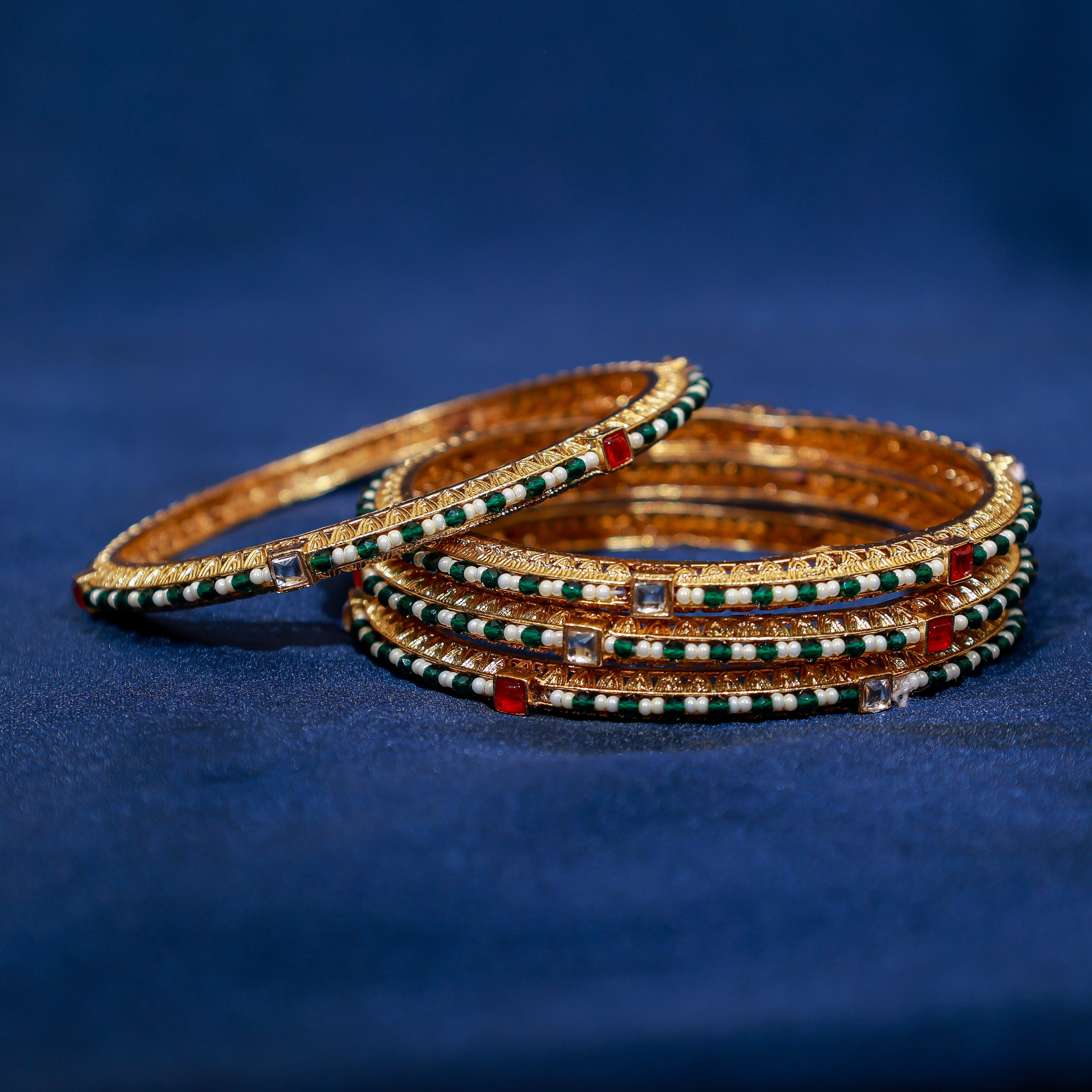 Vibrant Emerald and Ruby Kundan Bangles