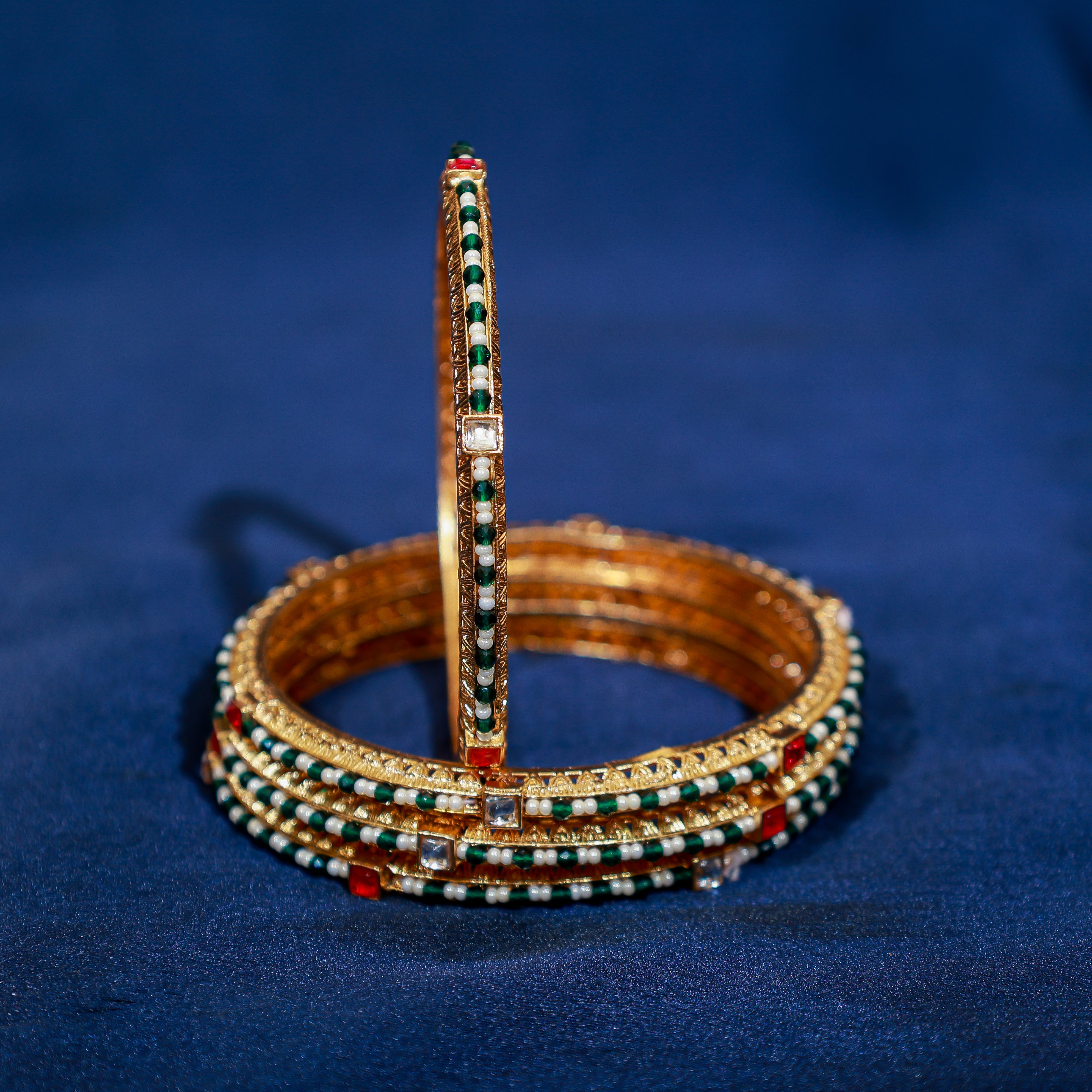Vibrant Emerald and Ruby Kundan Bangles