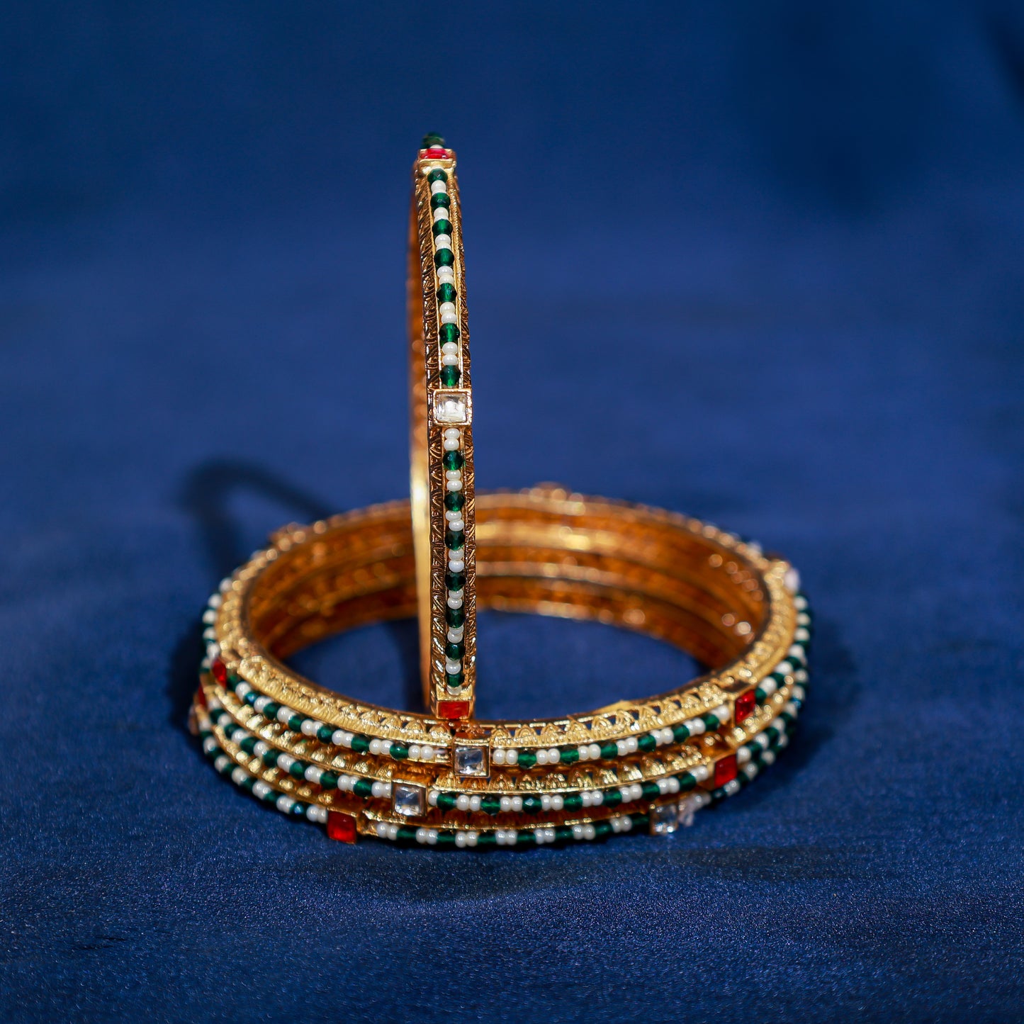 Vibrant Emerald and Ruby Kundan Bangles