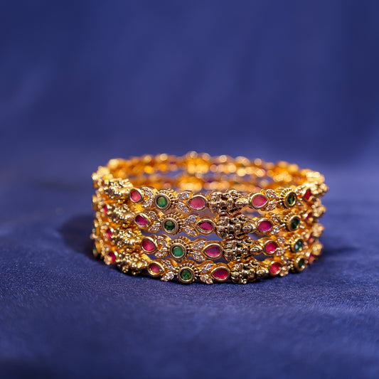 Antique Lakshmi Multi Stone Bangles Set