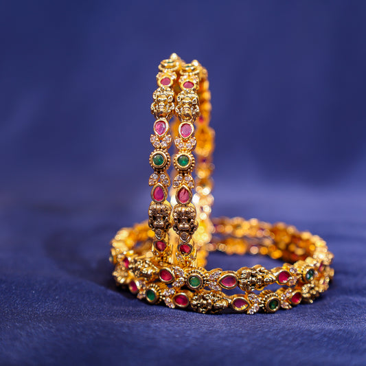 Antique Lakshmi Multi Stone Bangles Set