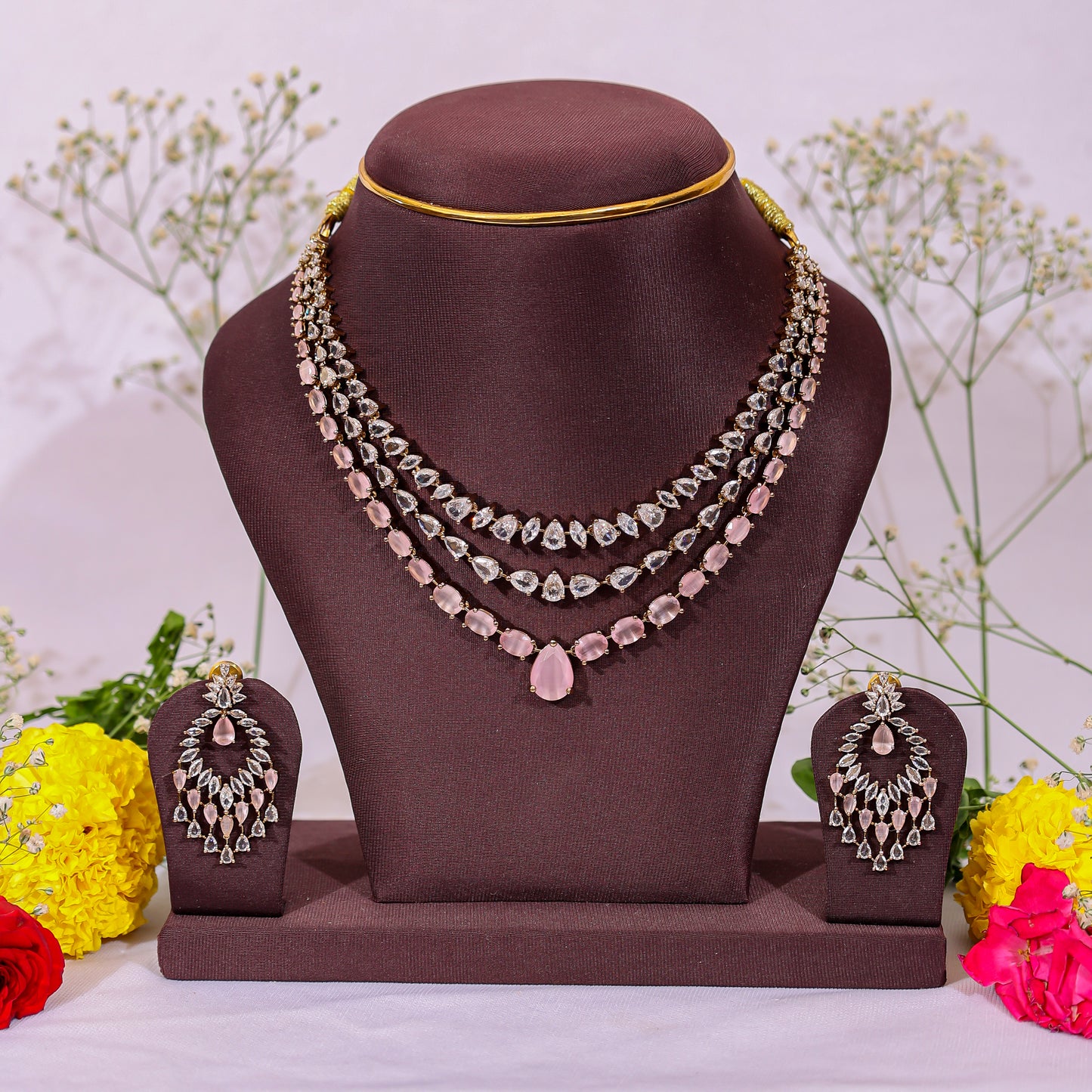 Victorian Pink Three Layer Necklace