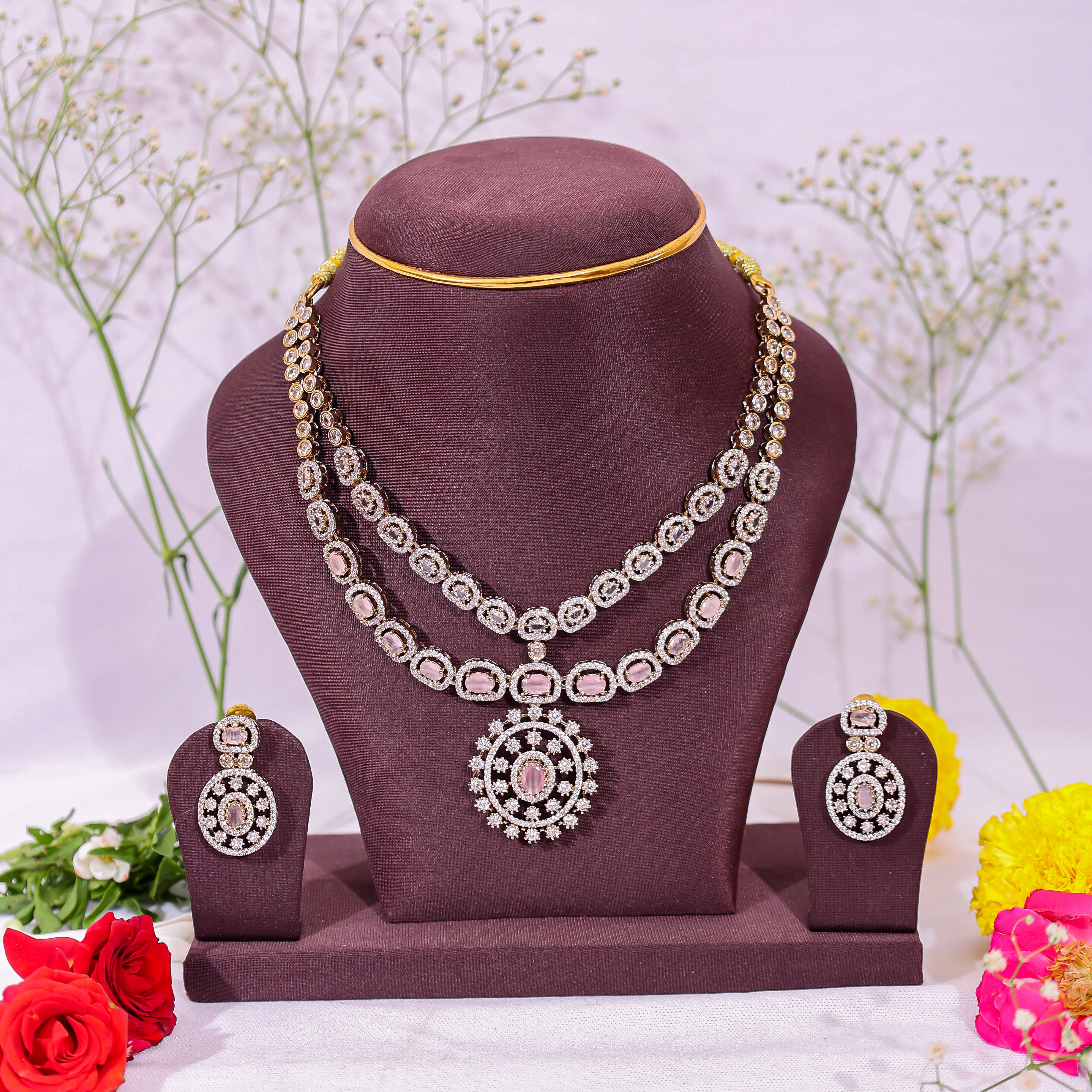 Rajwada Blush Diamond Necklace Set