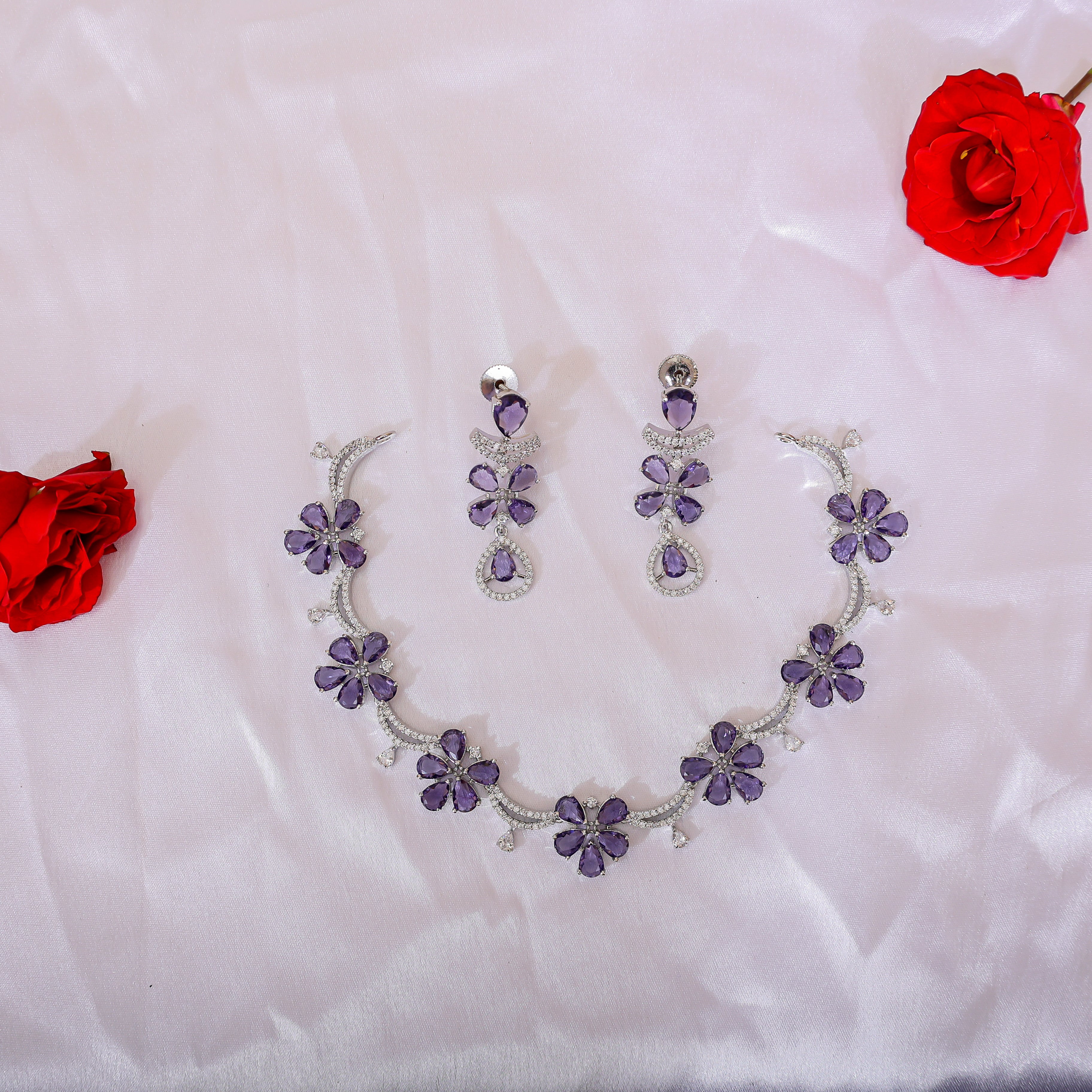 Purple Flower Necklace Set