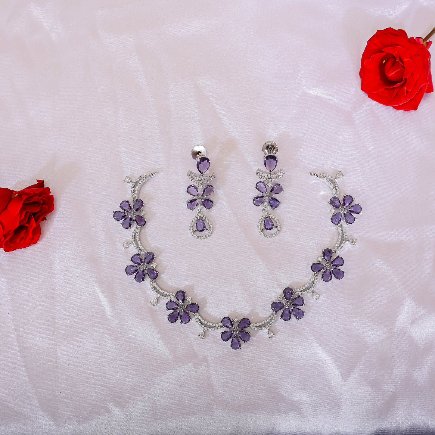 Purple Flower Necklace Set