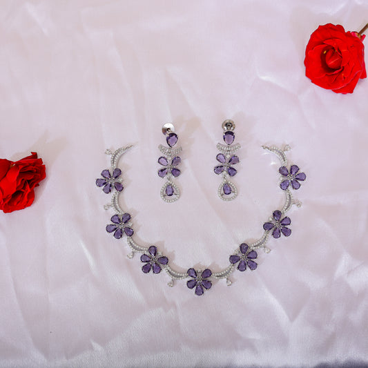 Purple Flower Necklace Set