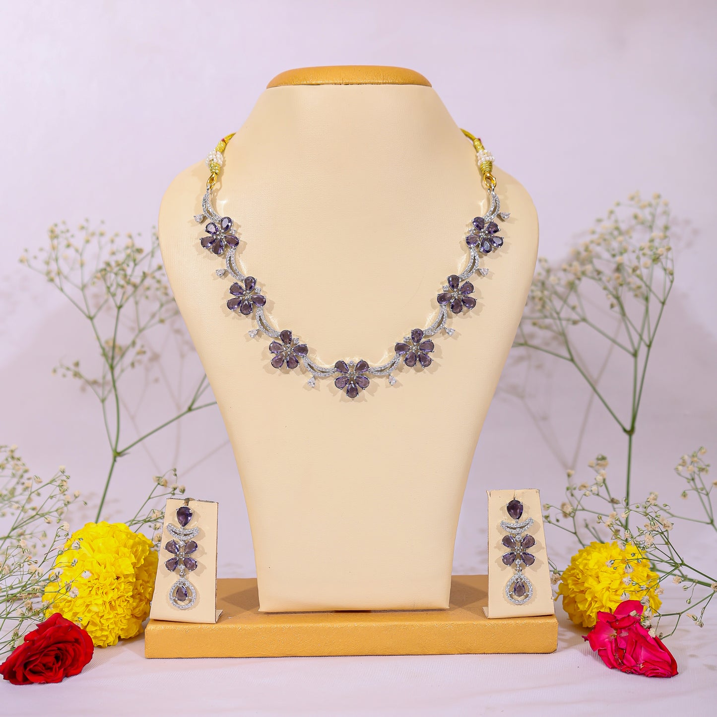Purple Flower Necklace Set