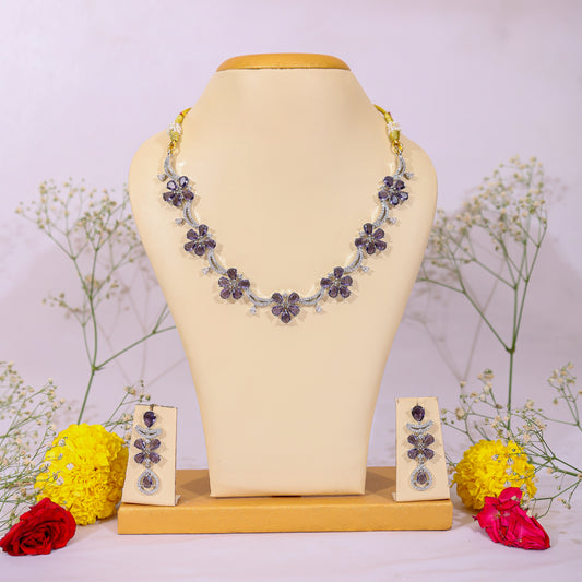 Purple Flower Necklace Set
