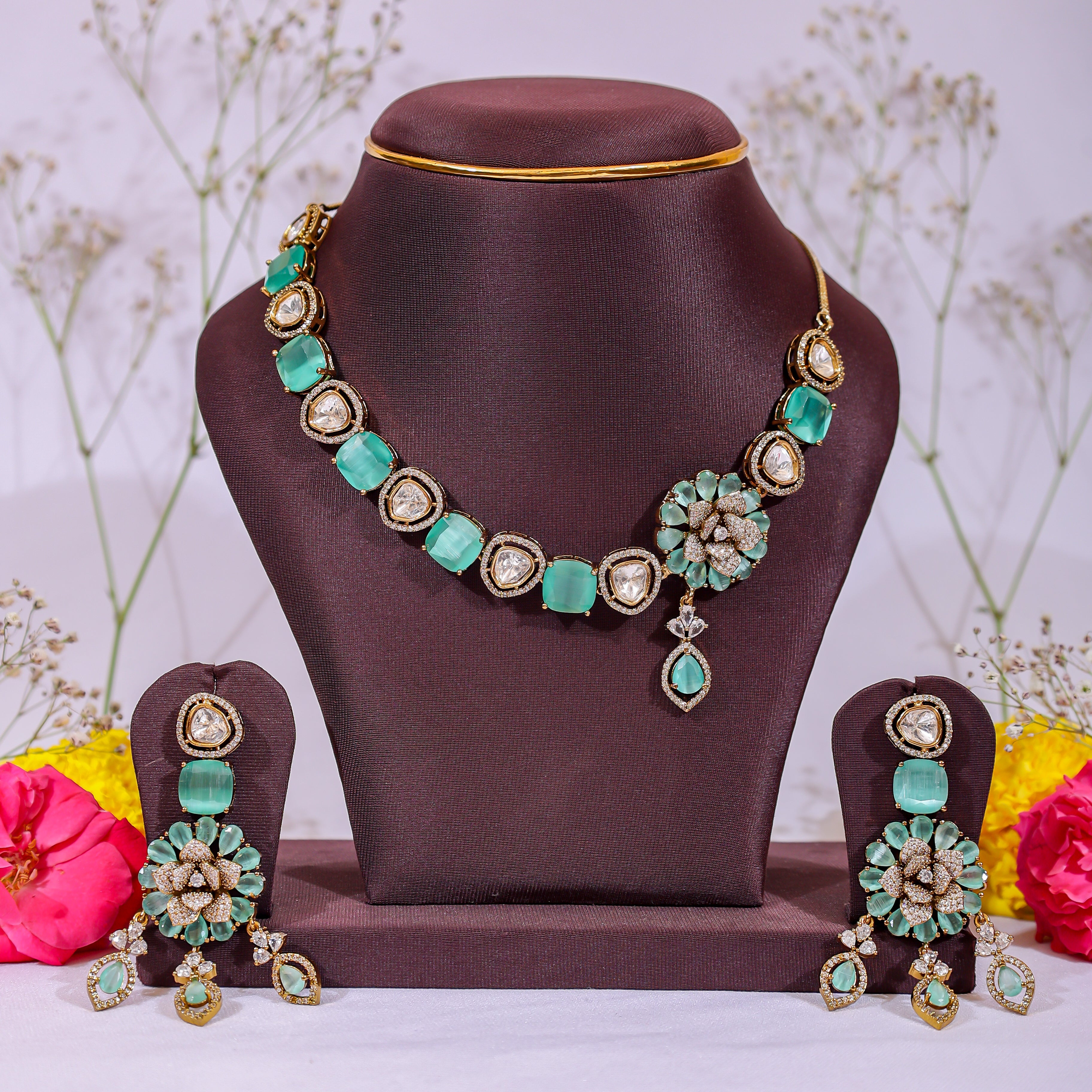 The Mint Flora Polki Set