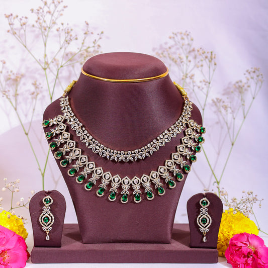 Green Teardrop Floral Zircon Necklace Set