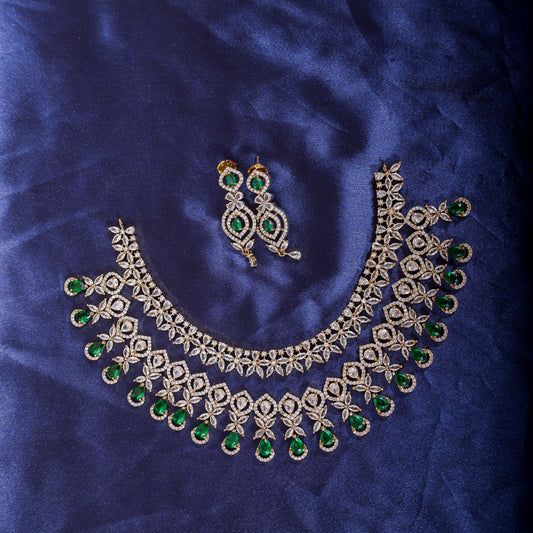 Green Teardrop Floral Zircon Necklace Set
