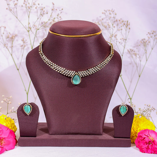 Aqua Pear Stone & Diamond Replica Choker