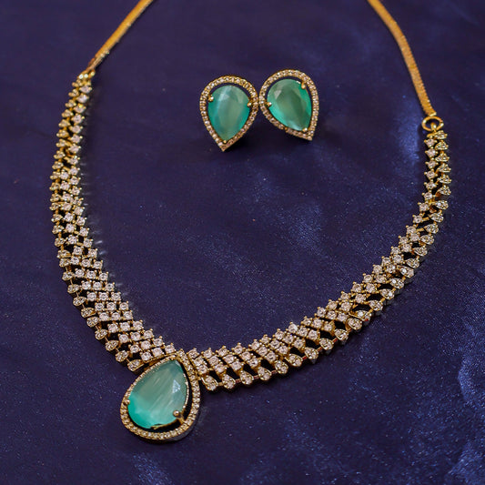 Aqua Pear Stone & Diamond Replica Choker