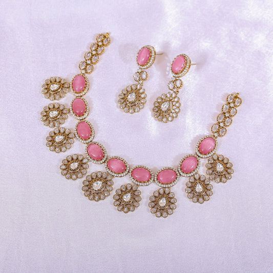 Antique Pink Kundan Collar Set
