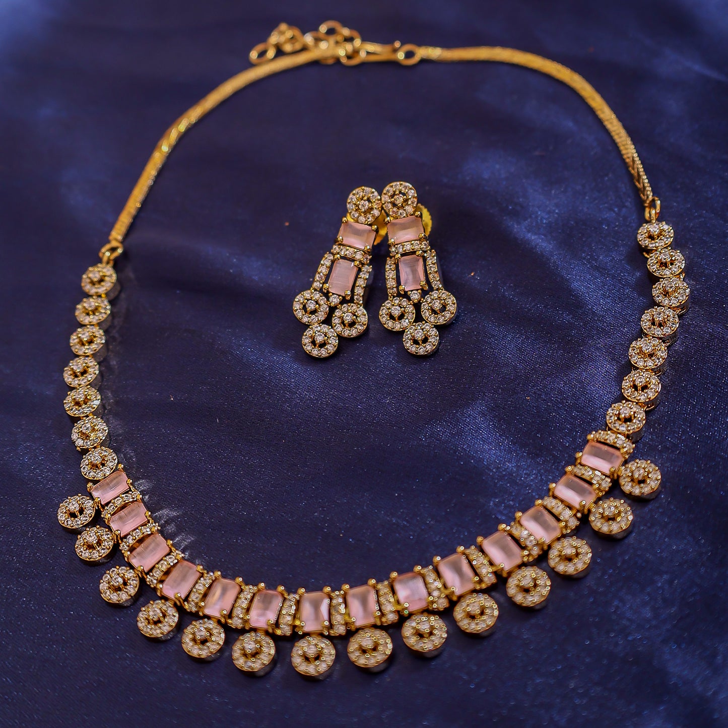 Pastel Pink Geometric Stone & Zircon Ensemble