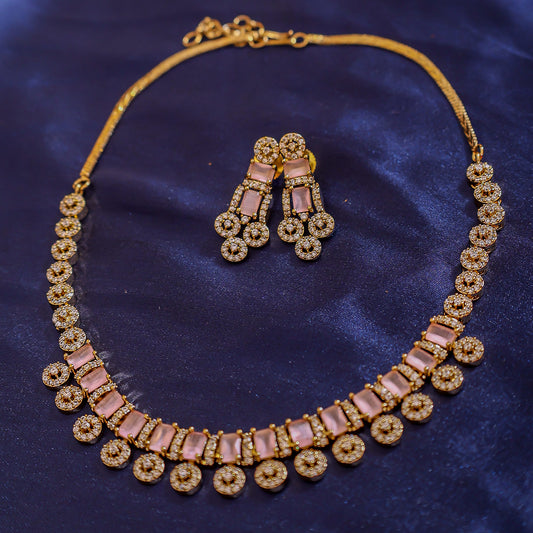 Pastel Pink Geometric Stone & Zircon Ensemble