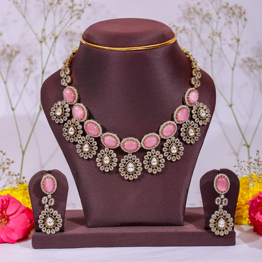 Antique Pink Kundan Collar Set