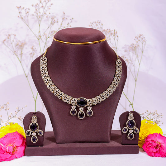 Royal Purple Teardrop American Diamond Set