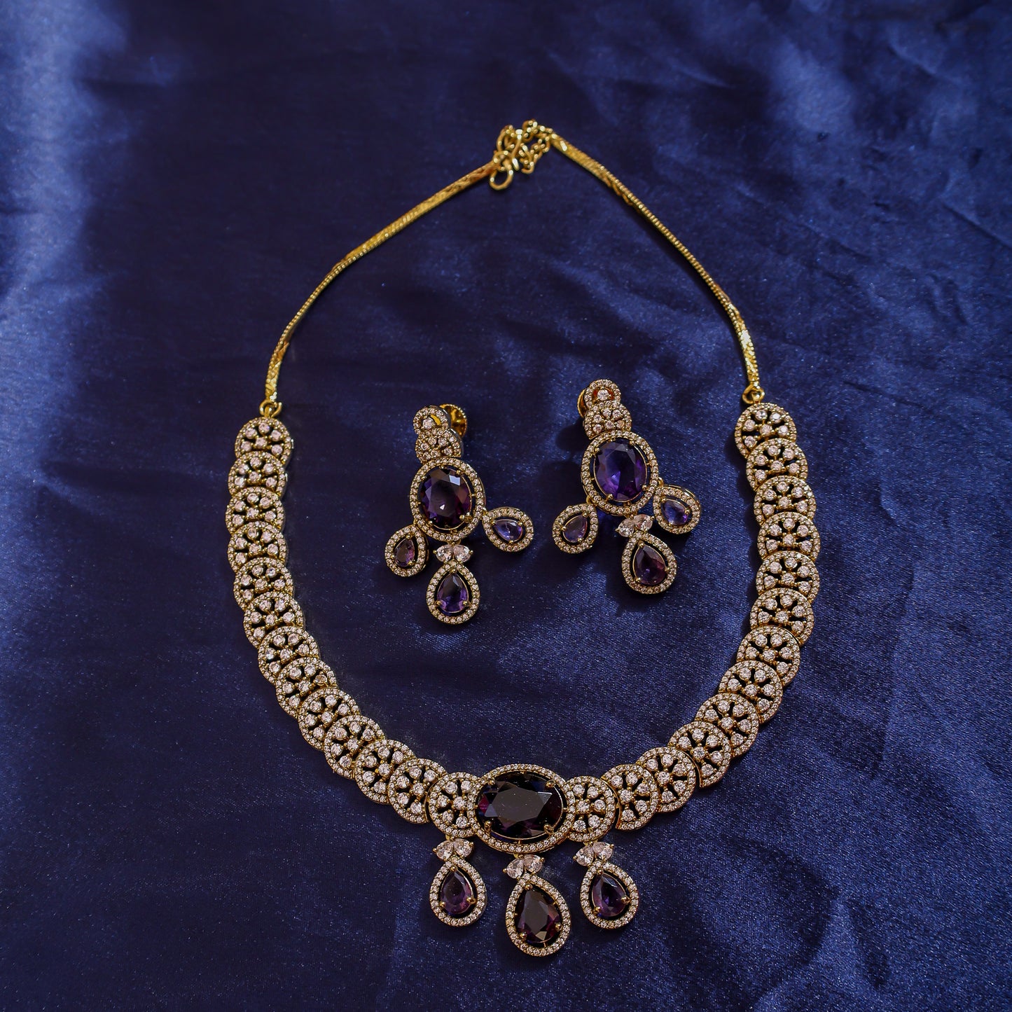 Royal Purple Teardrop American Diamond Set