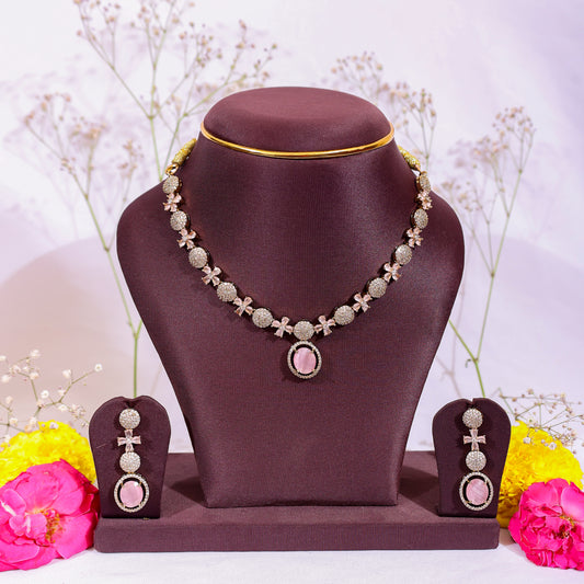 Soft Pink Oval Halo Stone Set