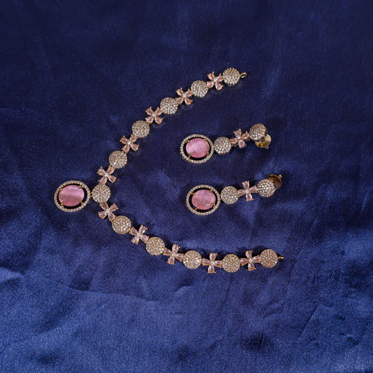 Soft Pink Oval Halo Stone Set