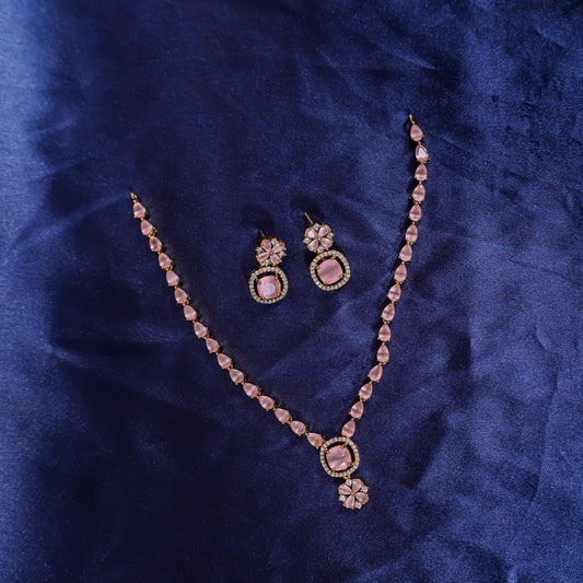 Pastel Pink Floral Drop Necklace Set